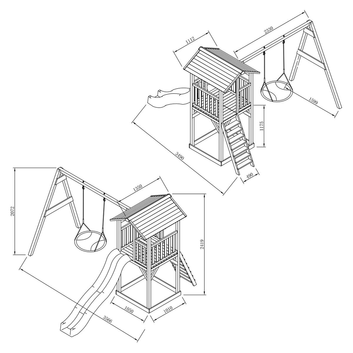 NEST SWING BRAUN-WEIß 356,6/241,9/349 cm  - Blau/Weiss, Konventionell, Holz (356,6/241,9/349cm)
