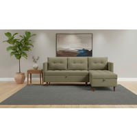 ECKSOFA SOLIN Grün Webstoff Rückenkissen, Bettkasten  - Braun/Grün, Design, Holz/Textil (188/79/123cm) - P & B
