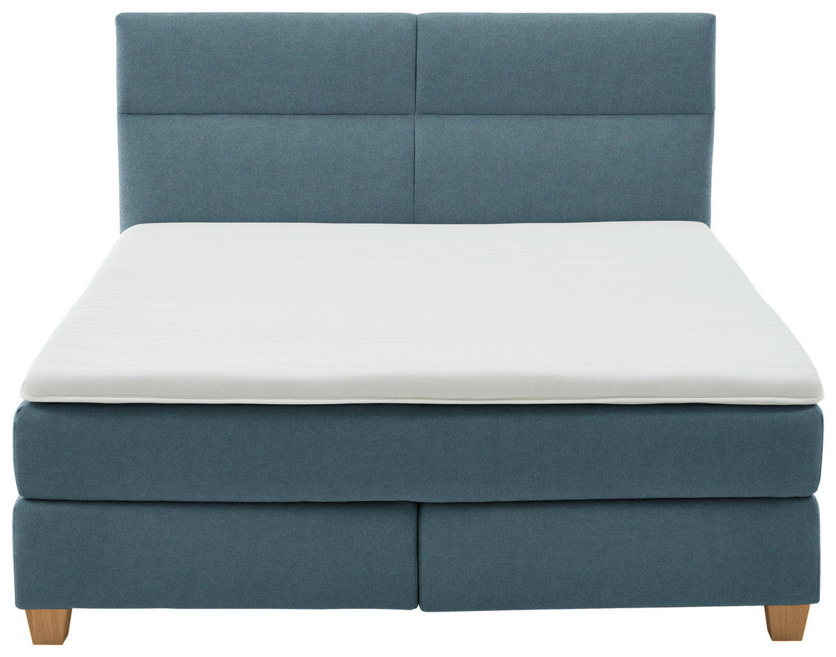BOXSPRINGBETT 160/200 cm,  in Blau, Matratze, Topper, H3 + H4 = fest + sehr fest  - Blau/Buchefarben, MODERN, Holz/Textil (160/200cm) - Beldomo - Sleep