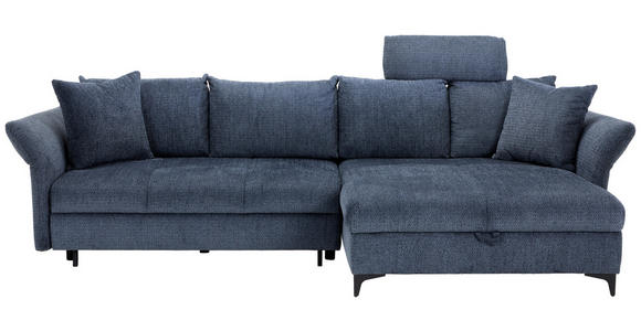 ECKSOFA in Chenille Blau  - Blau/Schwarz, KONVENTIONELL, Textil/Metall (291/153cm) - Hom`in