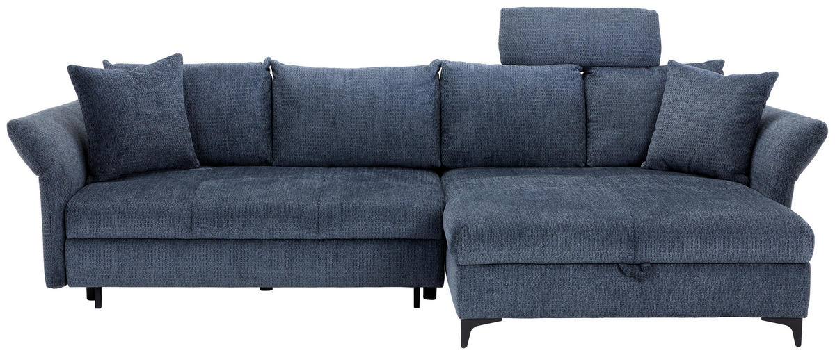ECKSOFA in Chenille Blau  - Blau/Schwarz, KONVENTIONELL, Textil/Metall (291/153cm) - Hom`in