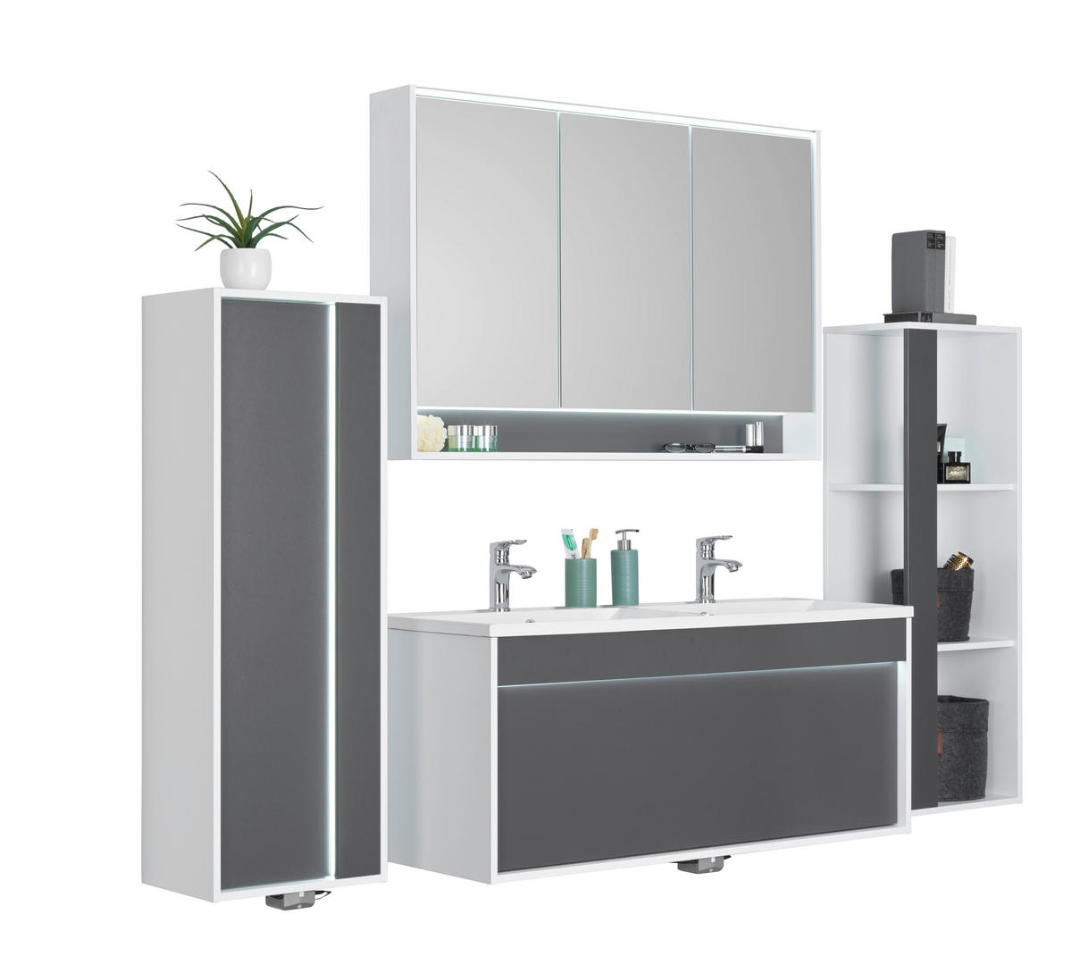 BADEZIMMER  in 120 cm  - Anthrazit/Weiß, KONVENTIONELL, Glas/Holzwerkstoff (120cm) - Voleo