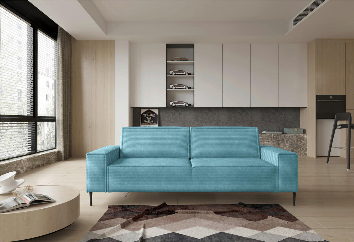 BÄDDSOFFA i vävt tyg blå  - blå/svart, Design, metall/textil (240/89/103cm) - MID.YOU