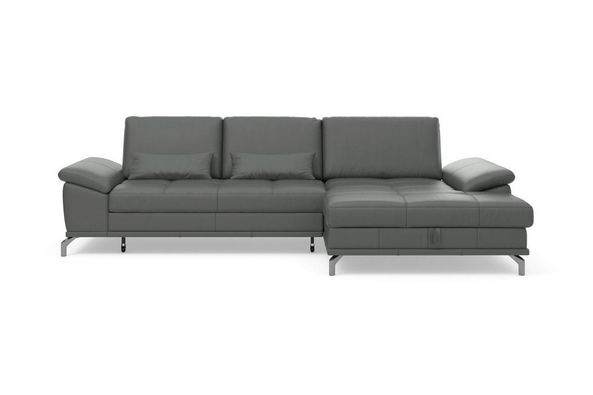 ECKSOFA COSTELLO E Anthrazit Kombination Echtleder/Stoff Mikrofaser Nierenkissen, Armteilverstellung, Sitztiefenverstellung, Bettkasten  - Anthrazit/Schwarz, Basics, Leder/Textil (301/176cm) - Sit & More