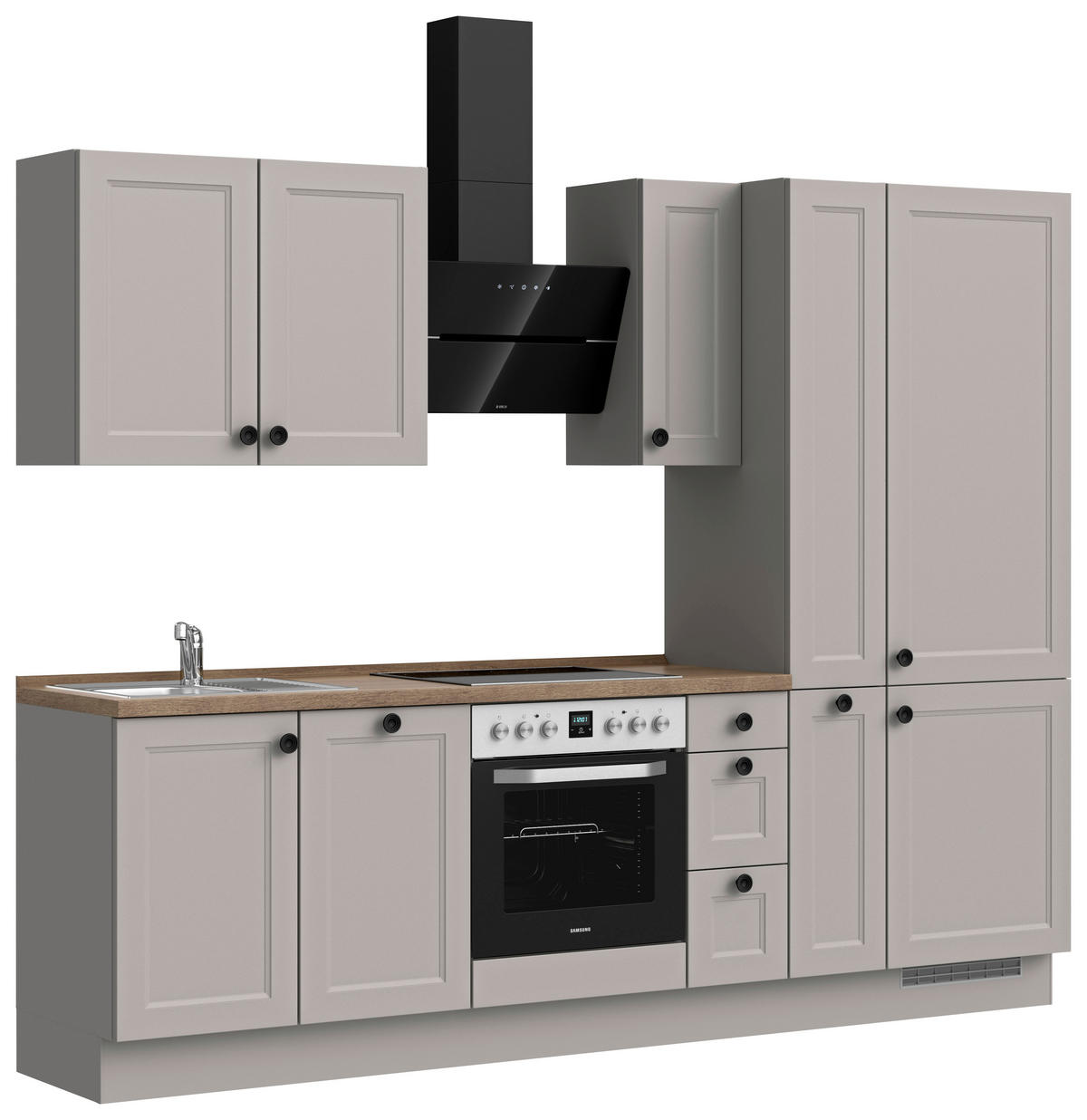 KÜCHENLEERBLOCK 270 cm   in Grau, Eiche dunkel  - Eiche dunkel/Schwarz, MODERN, Holzwerkstoff/Metall (270cm) - Nobilia