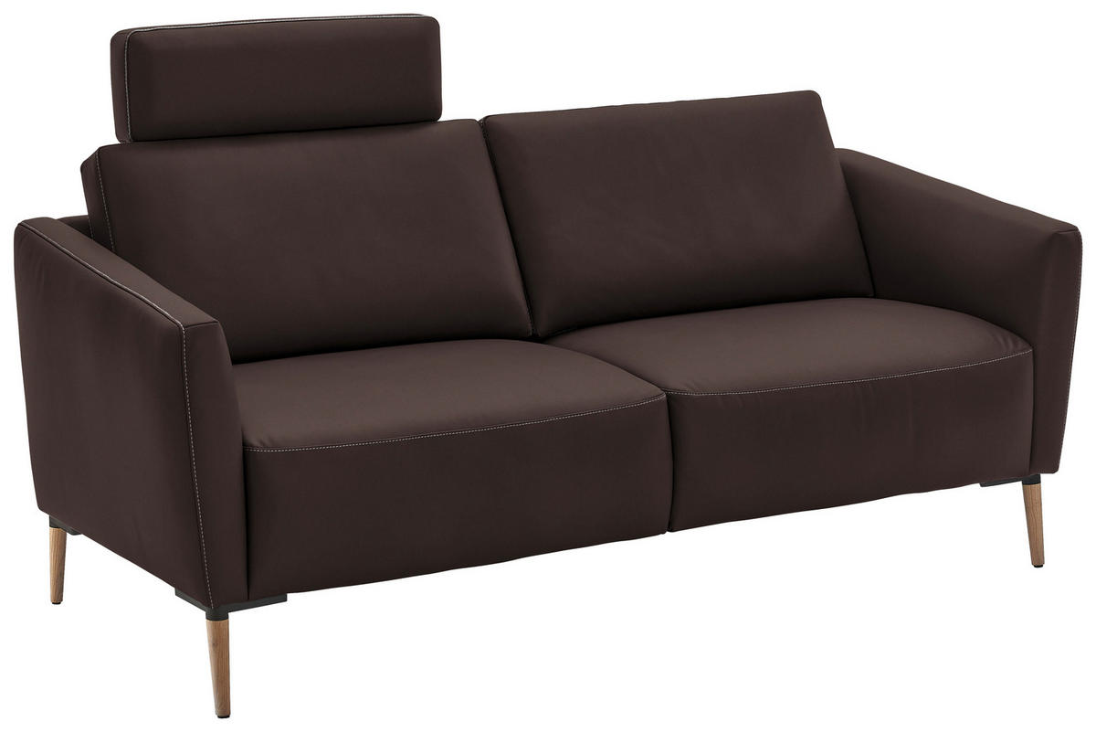 2-SITZER-SOFA  in Echtleder Dunkelbraun   - Eichefarben/Dunkelbraun, Natur, Leder/Holz (207/86/87cm) - Valnatura