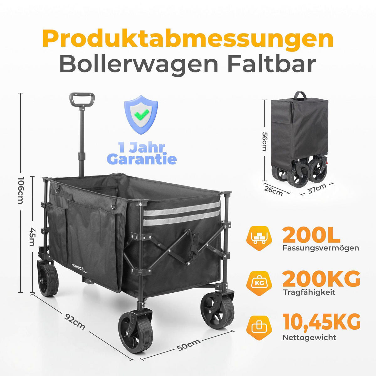 BOLLERWAGEN    - Schwarz, Basics, Textil/Metall (92/56/106/50cm) - Modante