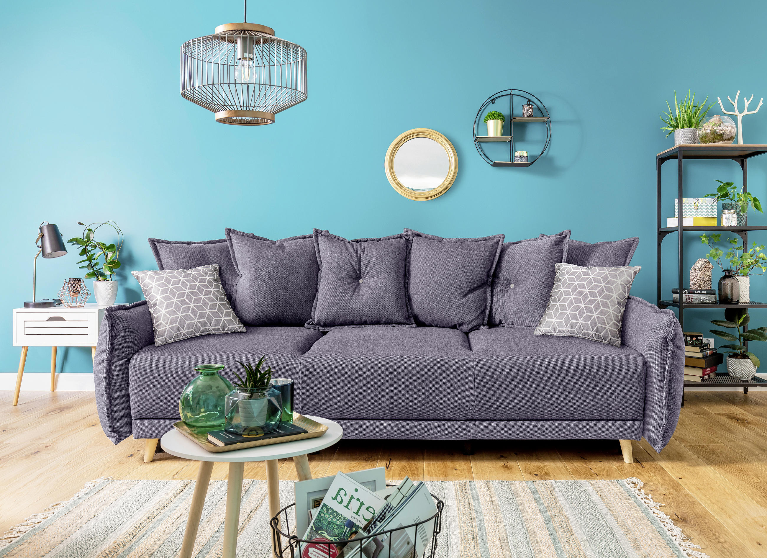 SCHLAFSOFA Webstoff Hellgrau - Hellgrau/Kieferfarben, Basics, Holz/Textil (230/80/100cm) - MID.YOU