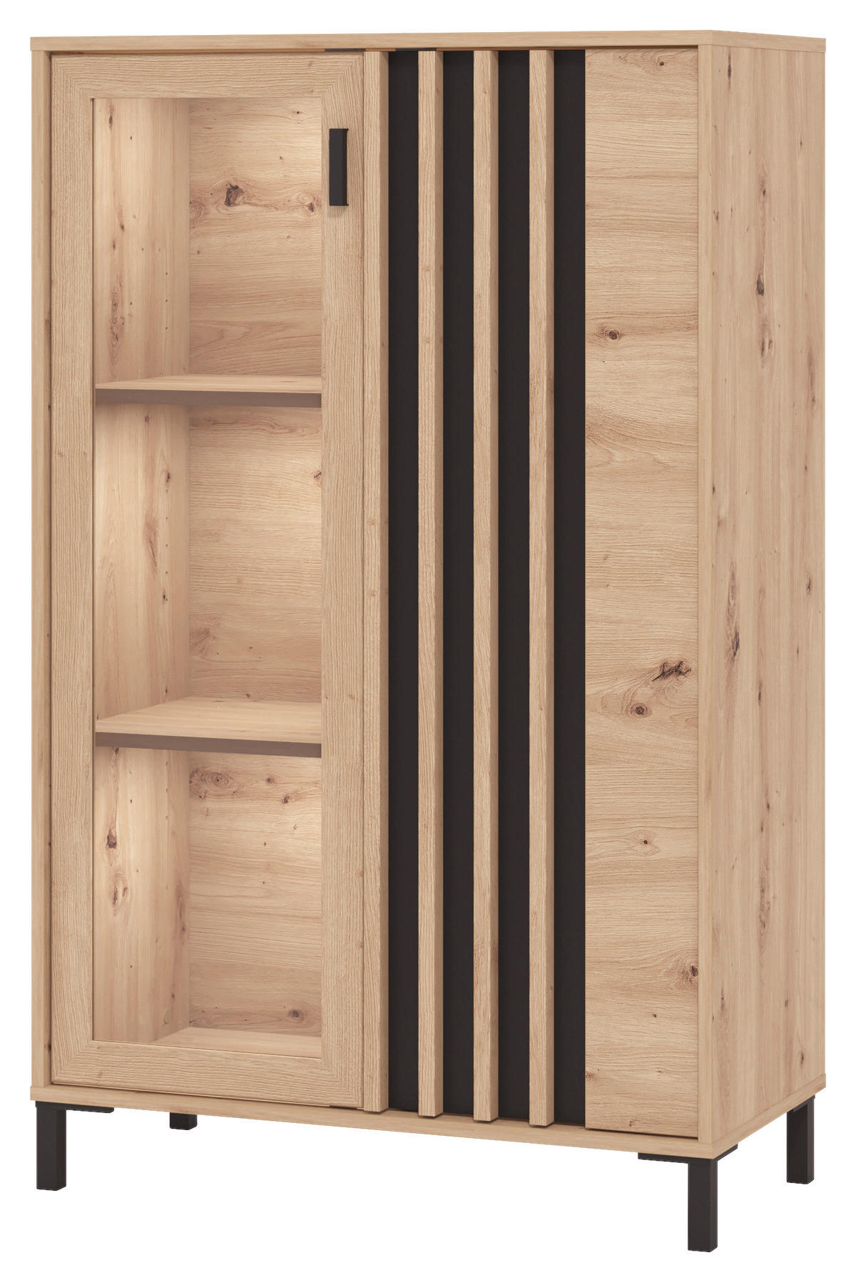 VITRÍNA, čierna, dub artisan, 80/128,6/40 cm - čierna/dub artisan, Basics, kompozitné drevo/plast (80/128,6/40cm) - Hom`in