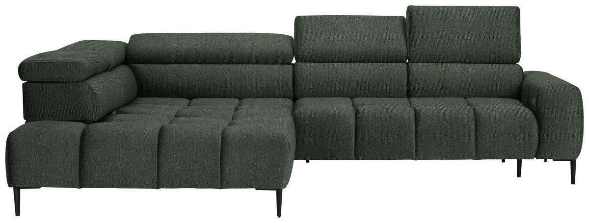 ECKSOFA in Webstoff Dunkelgrün  - Dunkelgrün/Schwarz, Design, Textil/Metall (216/300cm) - Welnova