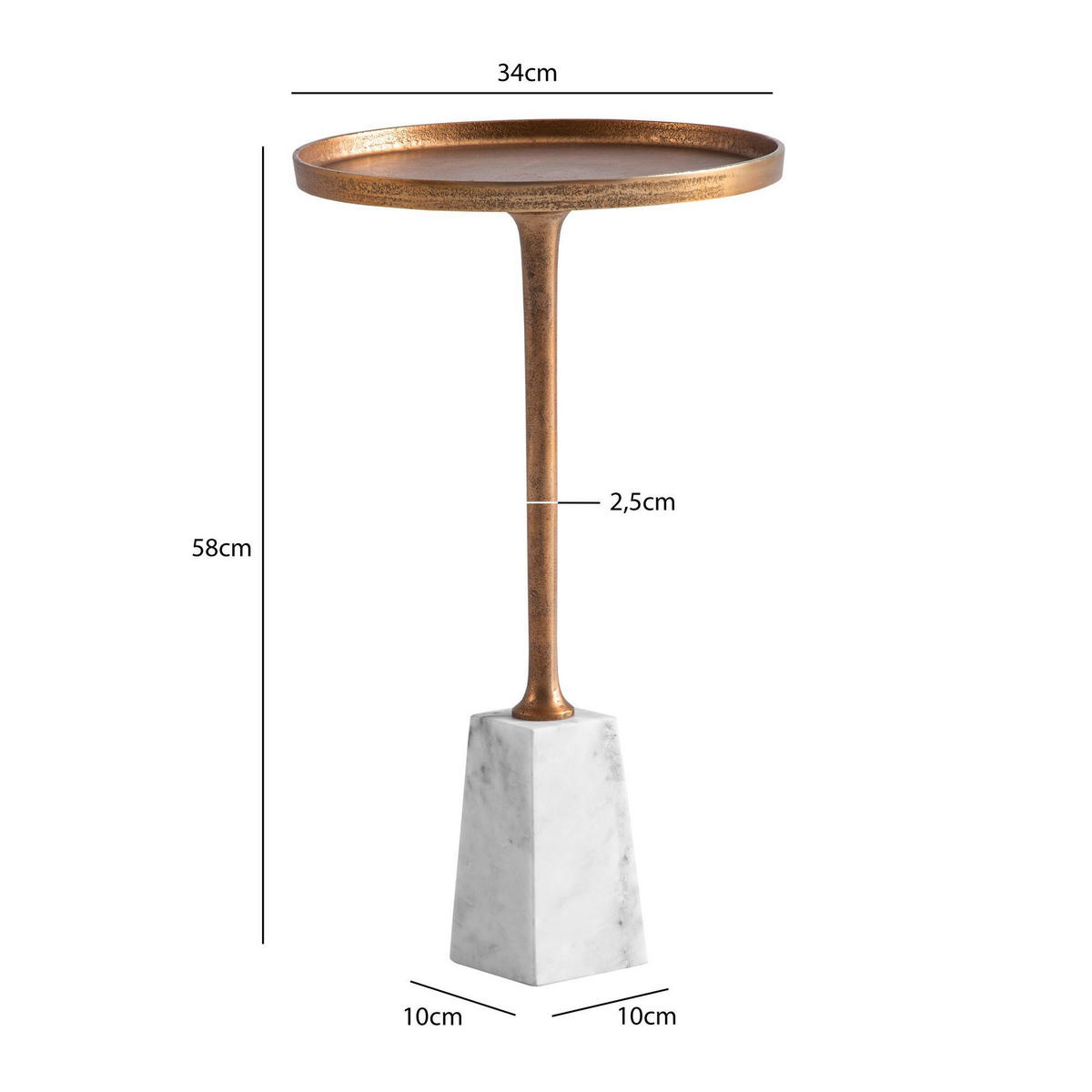 BEISTELLTISCH in Metall 34/34/58 cm  - Weiss/Goldfarben, Design, Stein/Metall (34/34/58cm) - Livetastic