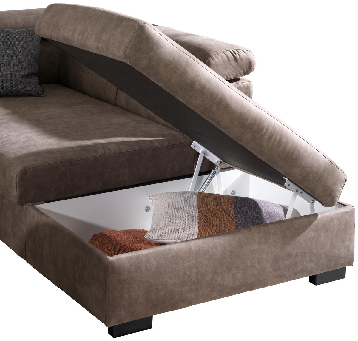 ECKSOFA Taupe Lederlook  - Taupe/Schwarz, Design, Kunststoff/Textil (263/230cm) - Hom`in