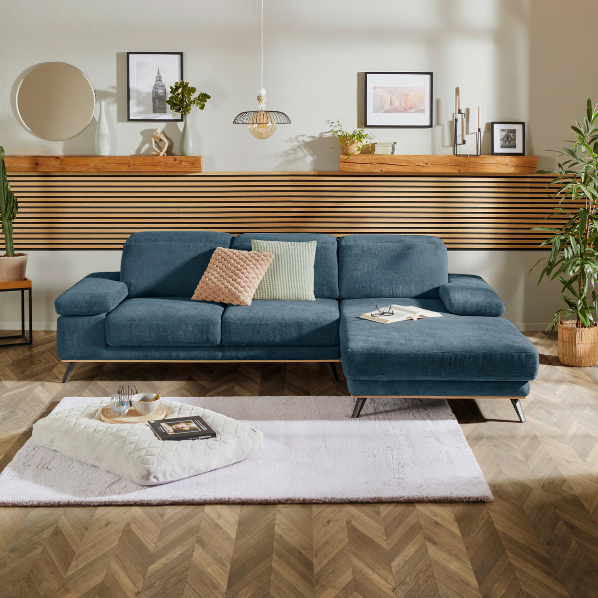 ECKSOFA in Struktur Blau  - Blau/Schwarz, Modern, Textil/Metall (283/194cm) - MID.YOU
