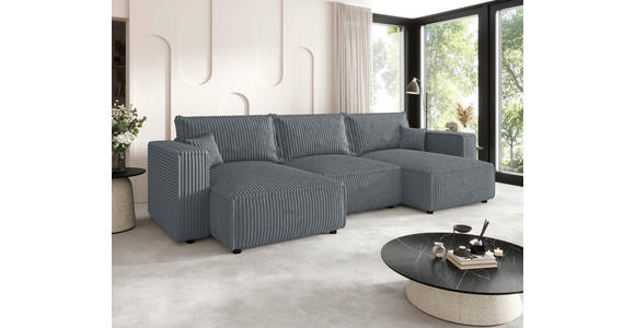 WOHNLANDSCHAFT Grau Cord  - Schwarz/Grau, MODERN, Kunststoff/Textil (153/350/153cm) - Xora