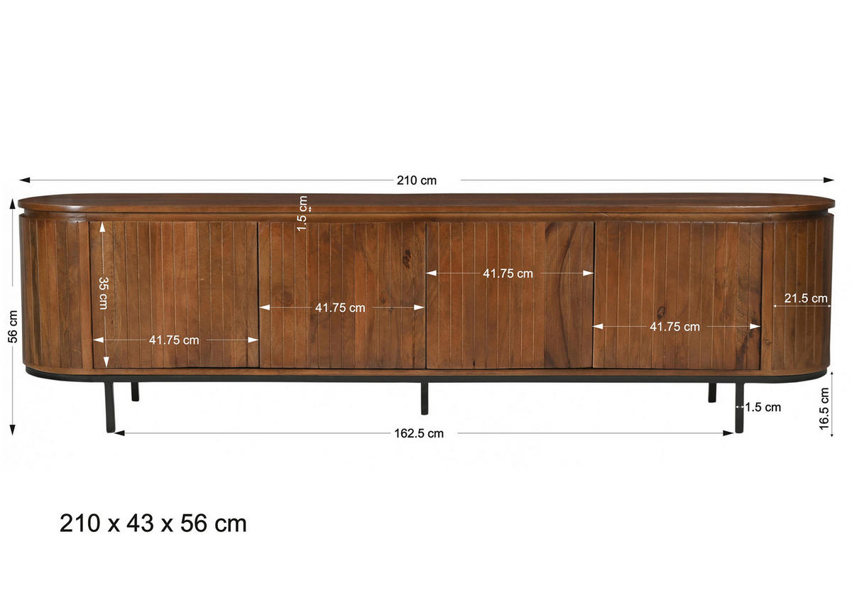 LOWBOARD  210/56/43 cm   - Schwarz/Naturfarben, Design, Holz/Metall (210/56/43cm) - MID.YOU