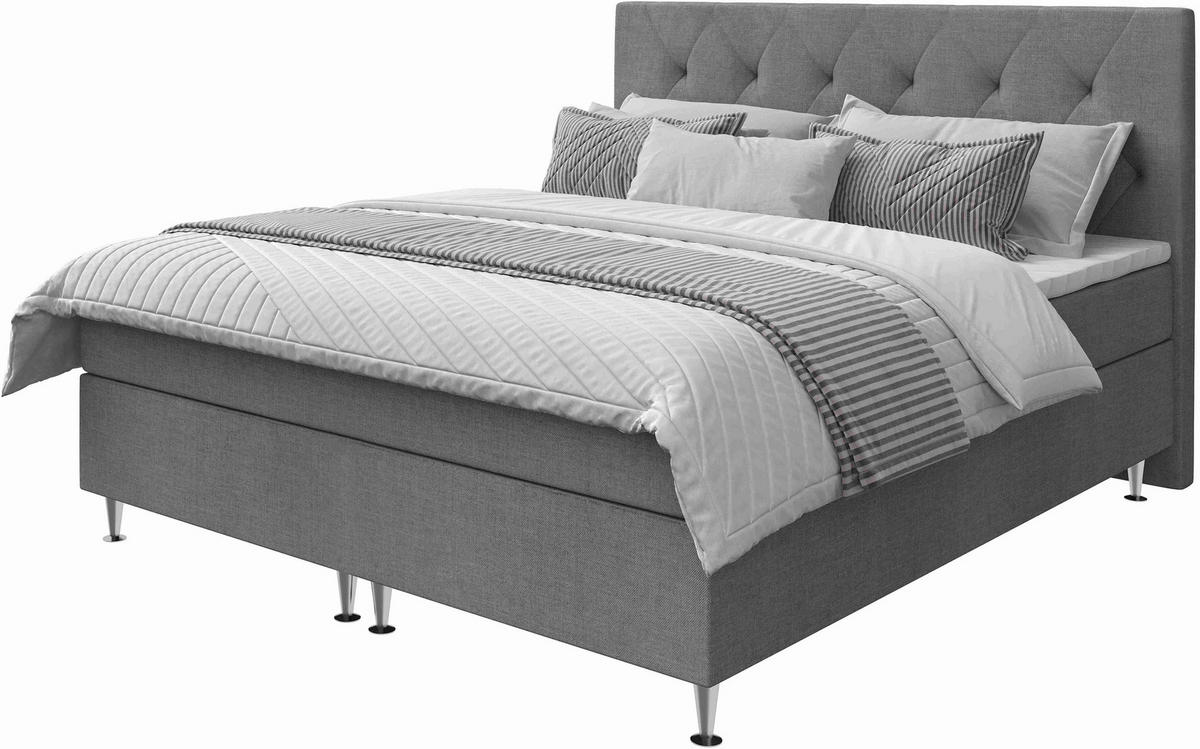 BOXSPRINGBETT 180/200 cm,  in Grau, Matratze, Bettkasten, Topper, H2 = mittel  - Silberfarben/Grau, KONVENTIONELL, Textil/Metall (180/200cm) - Chameo