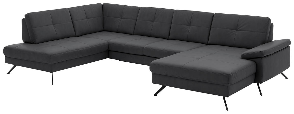 WOHNLANDSCHAFT in Lederlook, Mikrofaser Grau  - Schwarz/Grau, Design, Textil/Metall (220/345/179cm) - Beldomo System