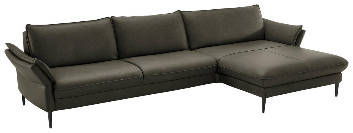 ECKSOFA  in Echtleder Graubraun  334/172 cm  - Graubraun/Schwarz, Design, Leder/Metall (334/172cm) - Hukla