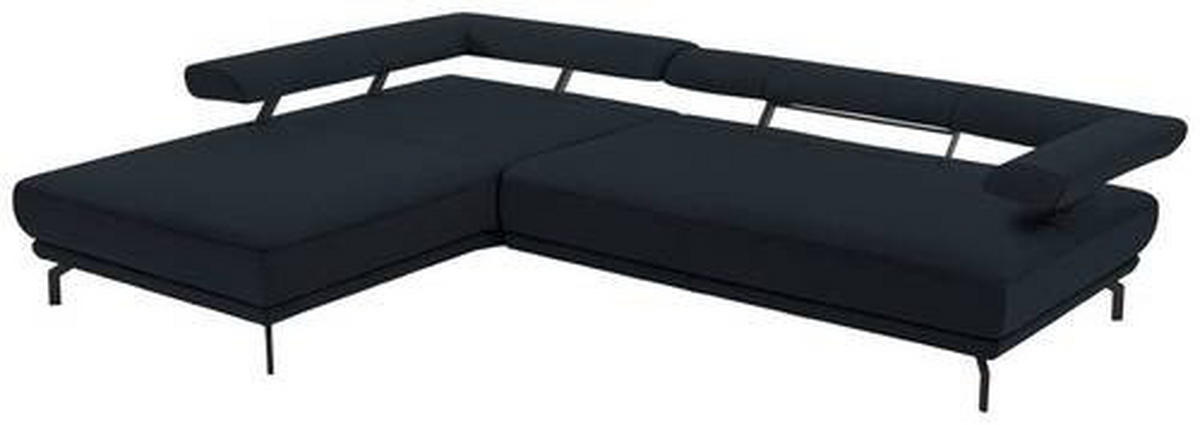 ECKSOFA in Echtleder Dunkelblau  224/305 cm  - Schwarz/Dunkelblau, Design, Leder/Metall (224/305cm) - Dieter Knoll
