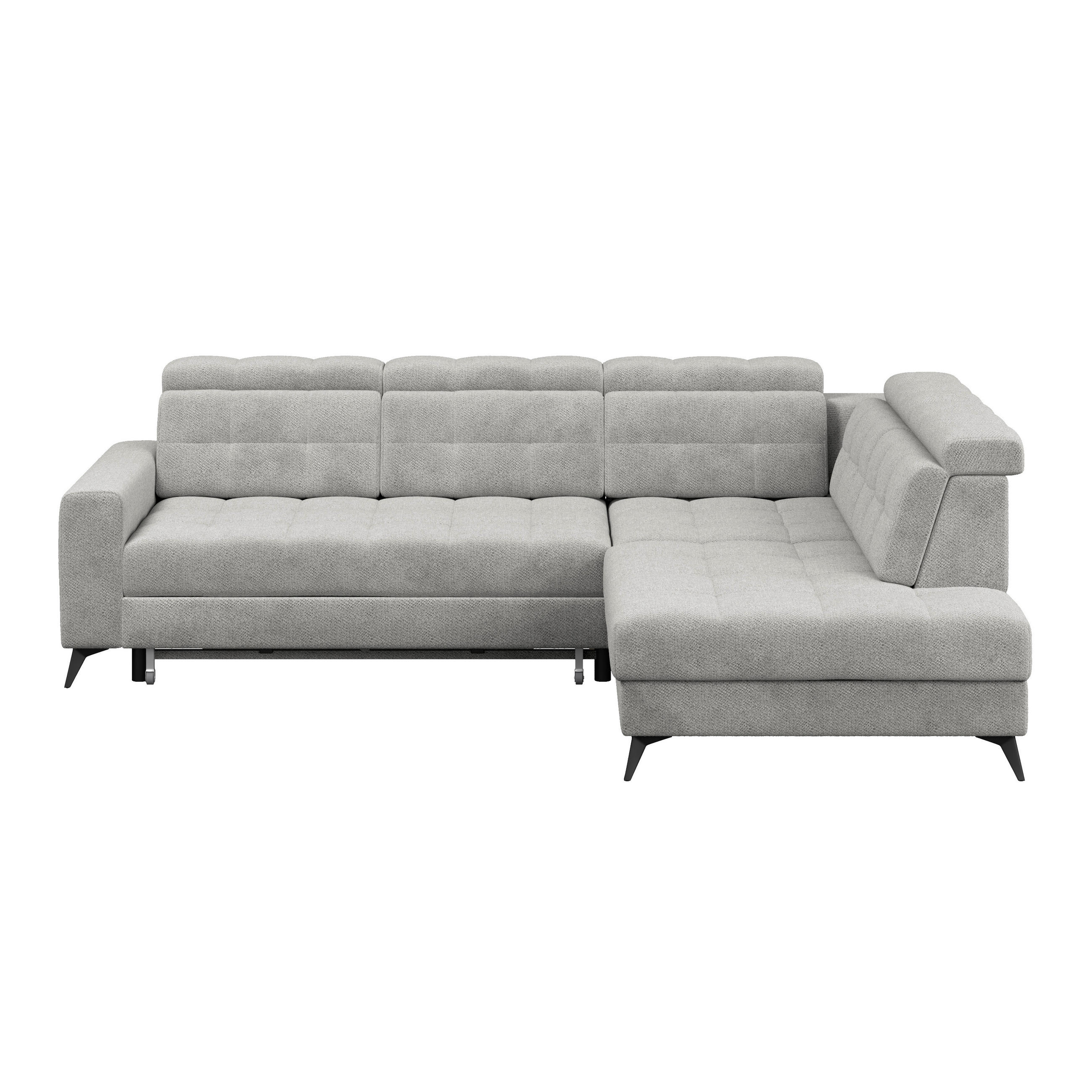 ECKSOFA BARLETTA NEW Hellgrau Velours Bettkasten, Kopfteilverstellung, Sitztiefenverstellung, Liegefläche im Originalstoff  - Hellgrau/Schwarz, ROMANTIK / LANDHAUS, Textil/Metall (289/228cm) - MID.YOU