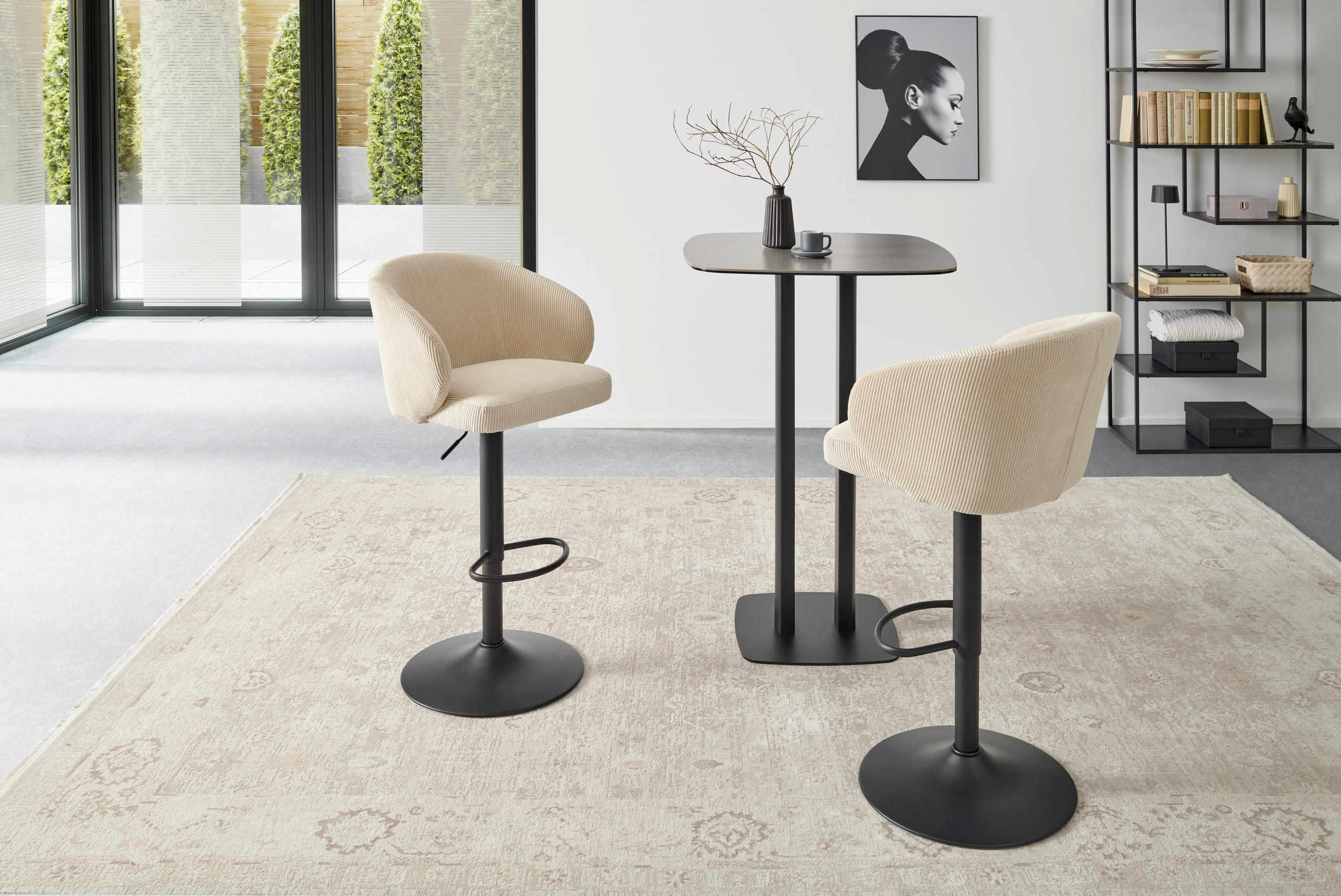 BARHOCKER in Metall, Textil Schwarz, Beige  - Beige/Schwarz, KONVENTIONELL, Textil/Metall (54/91-112/52cm) - MID.YOU