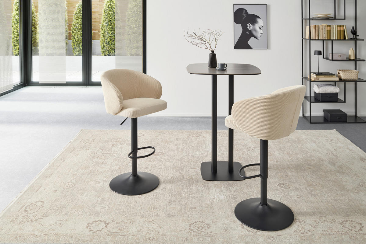 BARHOCKER in Metall, Textil Schwarz, Beige  - Beige/Schwarz, KONVENTIONELL, Textil/Metall (54/91-112/52cm) - MID.YOU