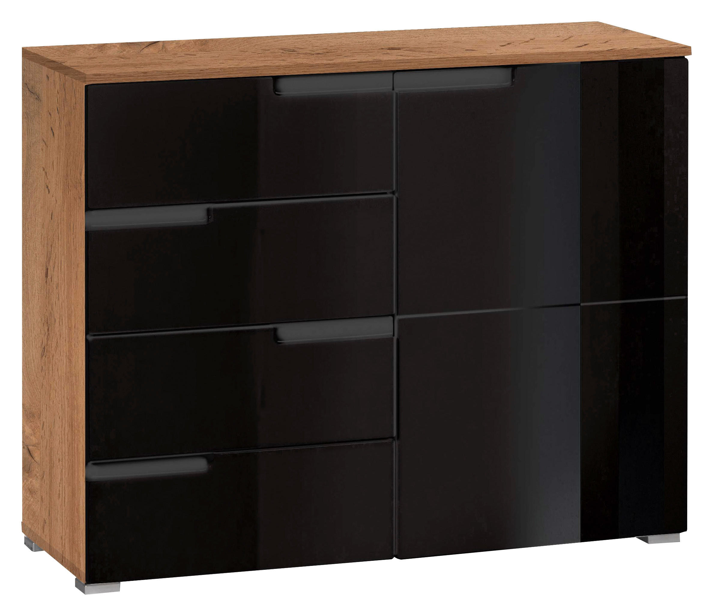 COMODĂ 100/80/40 cm  - negru lucios intens/culoare aluminiu, Basics, plastic/material pe bază de lemn (100/80/40cm) - Hom`in