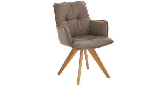 ARMLEHNSTUHL Echtleder Wildeiche massiv Taupe, Eichefarben - Taupe/Eichefarben, Design, Leder/Holz (59/89/63cm) - Dieter Knoll