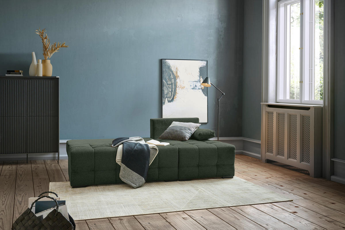 ECKSOFA in Chenille Dunkelgrün  - Dunkelgrün/Schwarz, MODERN, Kunststoff/Textil (204/145cm) - home24