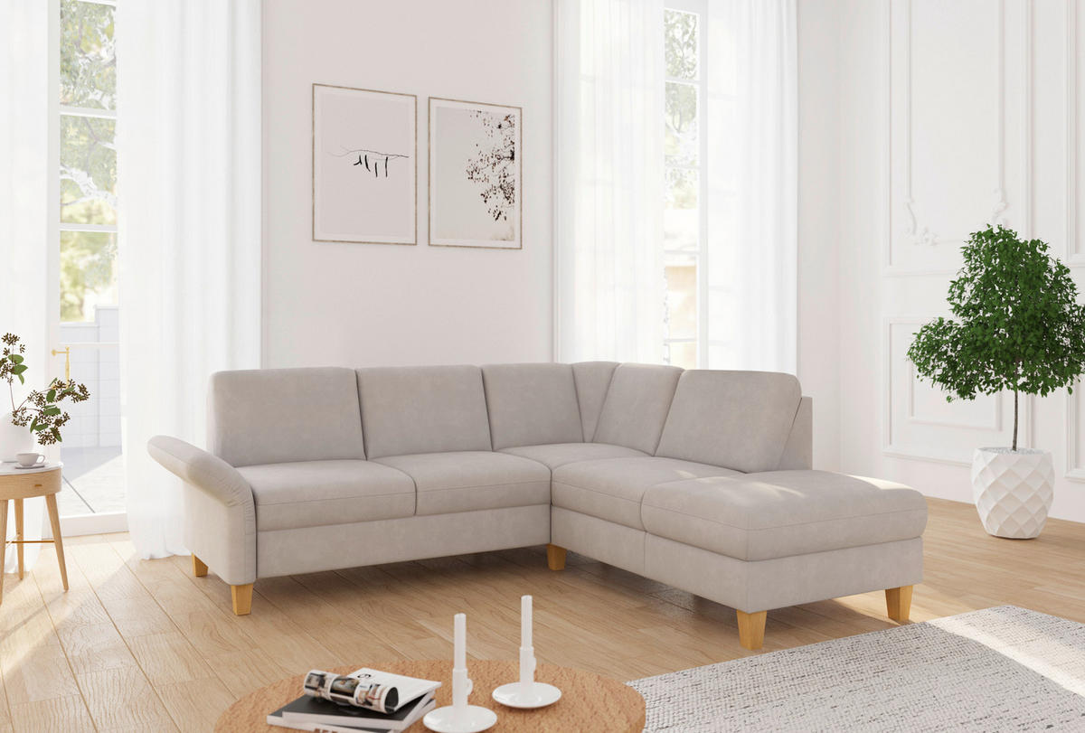 ECKSOFA ROCHELLE E Greige Flachgewebe  - Greige/Eichefarben, KONVENTIONELL, Holz/Textil (240/216cm) - Sit & More
