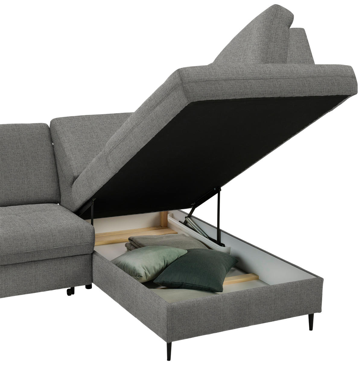 ECKSOFA in Chenille Dunkelgrau  - Dunkelgrau/Schwarz, Modern, Holz/Textil (241/184cm) - Carryhome