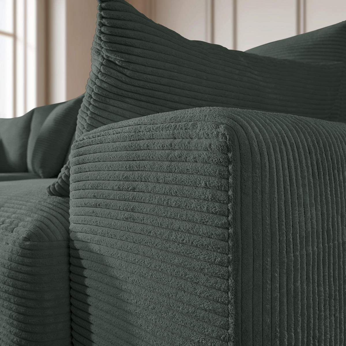 ECKSOFA in Cord Waldgrün  - Waldgrün/Schwarz, Design, Kunststoff/Textil (205/340cm) - Lomoco
