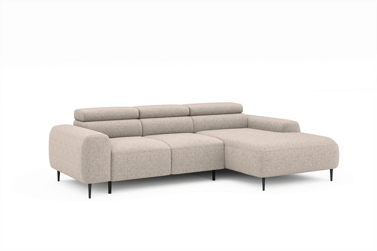 ECKSOFA Beige Struktur Rücken echt, Kopfteilverstellung, Sitztiefenverstellung  - Beige/Schwarz, MODERN, Textil/Metall (274/179cm) - Welnova