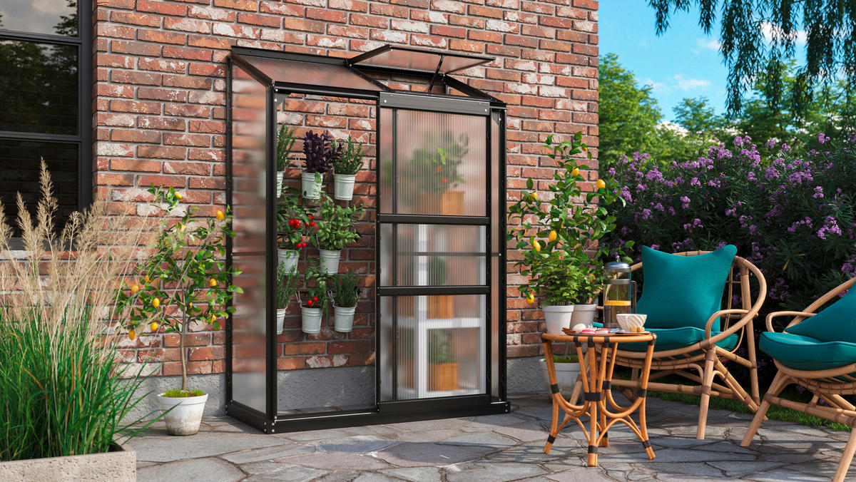 ANLEHN-GEWÄCHSHAUSBAUSATZ - Schwarz, Basics, Kunststoff/Metall (130,6/182,3/68,8cm)