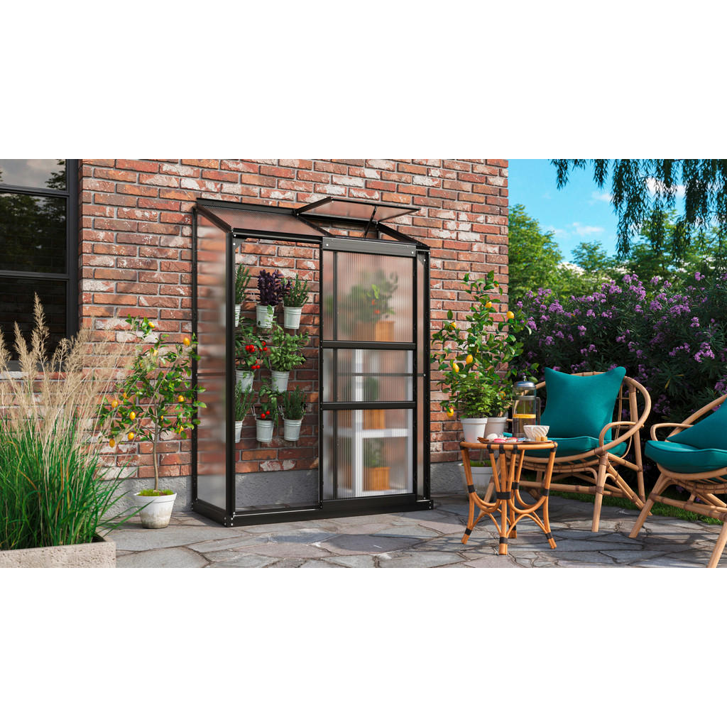 Anlehn-Gewächshausbausatz Ida 900 Hkp 4mm, Schwarz