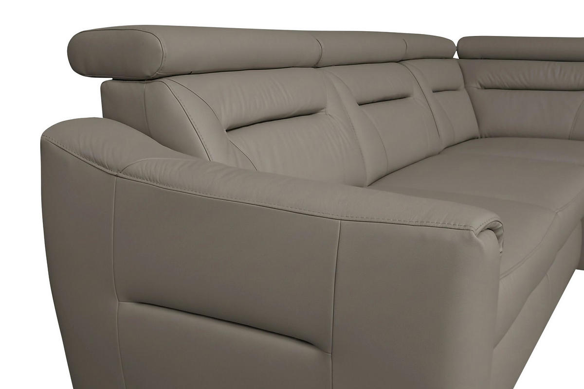 ECKSOFA  in Lederlook Echtleder Schlammfarben  - Wengefarben/Schlammfarben, Design, Leder/Holz (212/260cm) - Celina Home