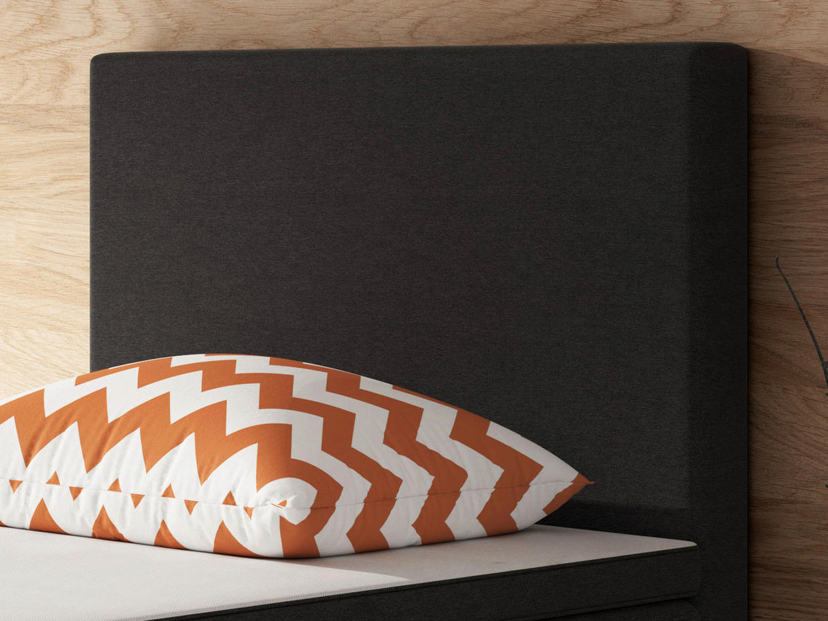 BOXSPRINGBETT 90/200 cm,  in Schwarz, Matratze, gepolstertes Kopfteil, Topper, H3 = fest  - Silberfarben/Schwarz, KONVENTIONELL, Textil/Metall (90/200cm) - MID.YOU