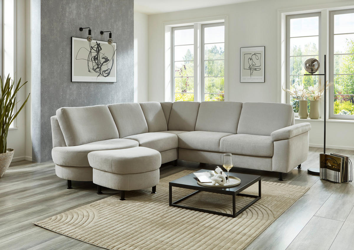 ECKSOFA in Flachgewebe Hellgrau  - Hellgrau/Schwarz, Konventionell, Textil/Metall (252/248cm) - Beldomo Comfort