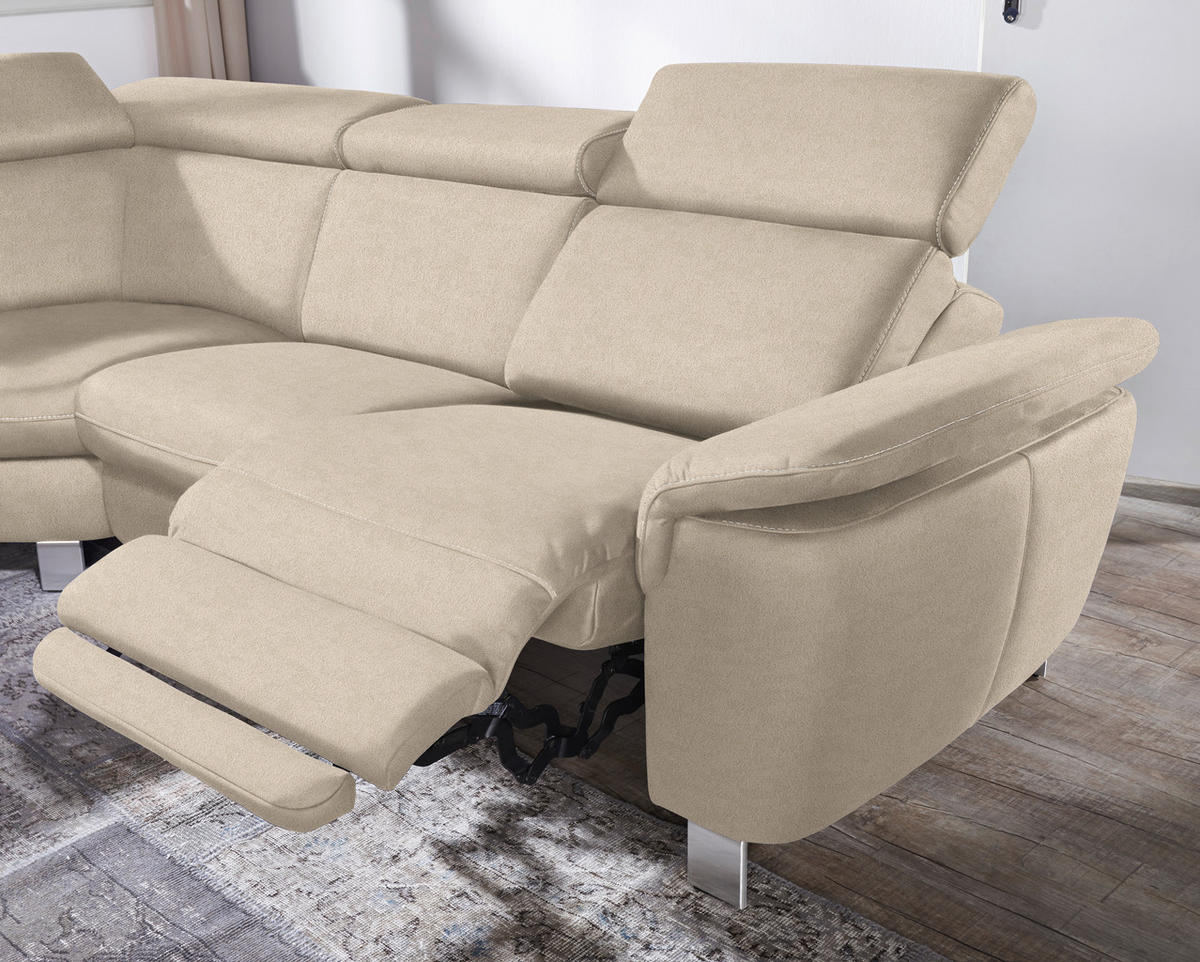 ECKSOFA in Flachgewebe, Mikrofaser Beige  - Beige/Alufarben, Design, Textil/Metall (239/271cm) - Cantus