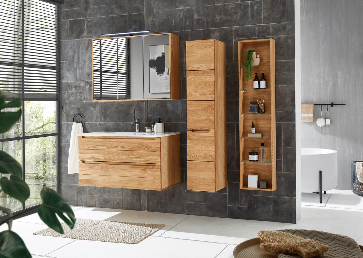 SPIEGELSCHRANK 100/70/20 cm  - Eichefarben/Schwarz, KONVENTIONELL, Glas/Holz (100/70/20cm) - Linea Natura