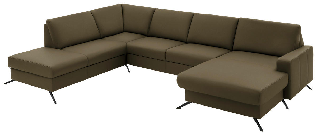 WOHNLANDSCHAFT in Echtleder Grün  - Schwarz/Grün, Design, Leder/Metall (233/339/165cm) - Beldomo Premium