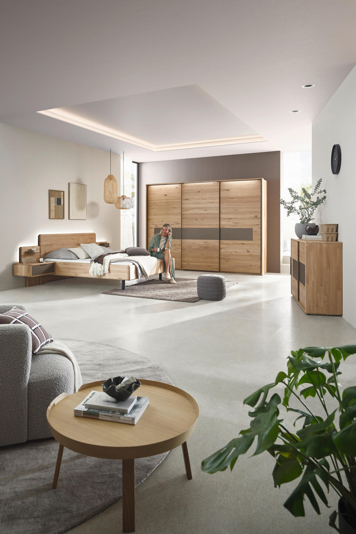 BETTANLAGE - Wildeiche/Bronzefarben, Natur, Glas/Holz (180/200cm) - Valnatura