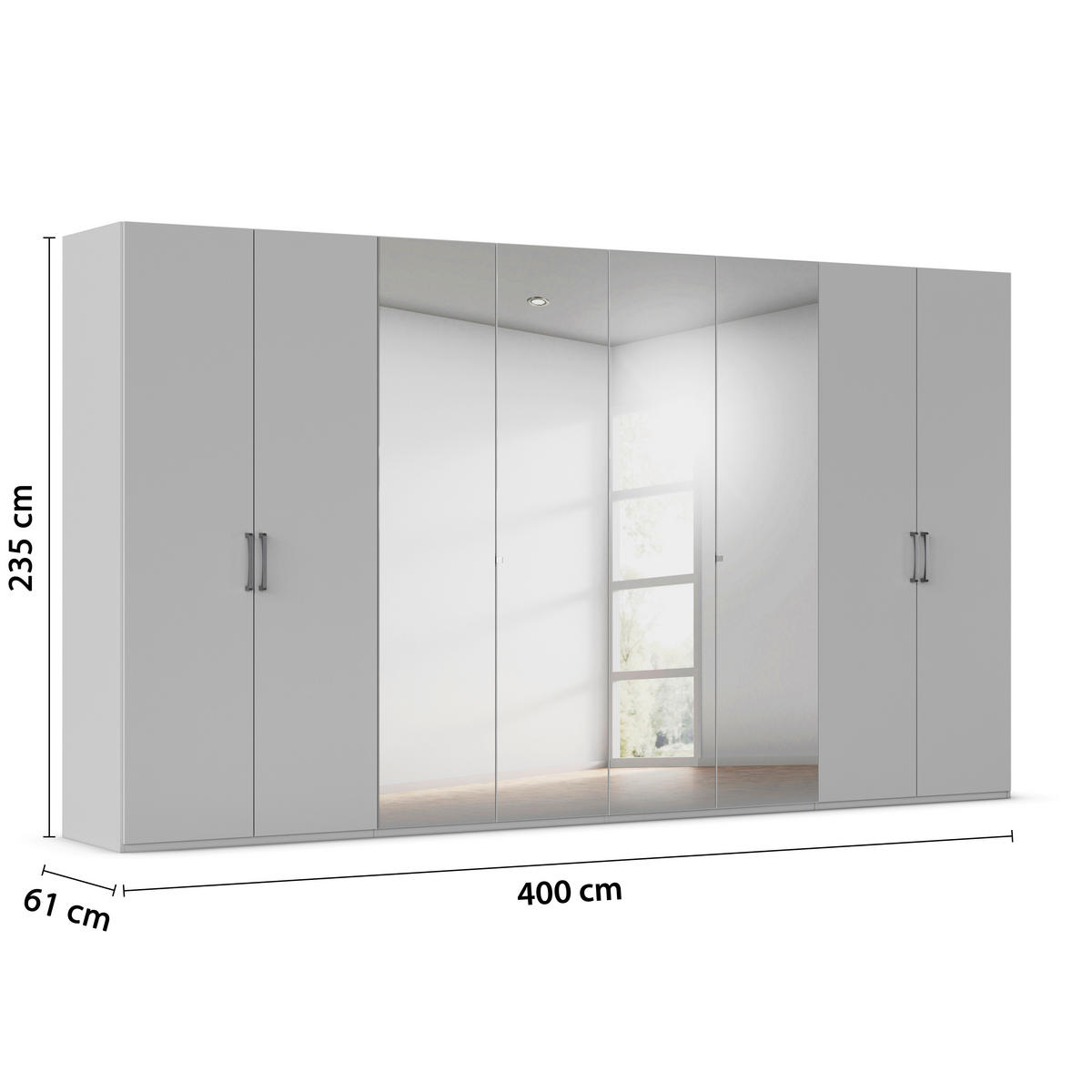 DREHTÜRENSCHRANK 400/235/61 cm,  in Champagner, 8-türig  - Chromfarben/Edelstahlfarben, Basics, Glas/Holzwerkstoff (400/235/61cm) - Novel