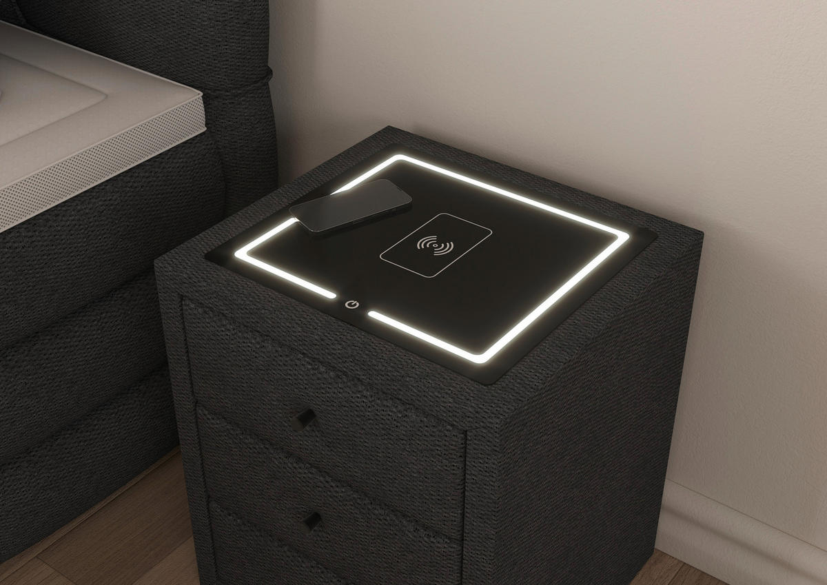 NACHTSCHRANK 49,5/56,5/46 cm, Dunkelgrau,  - Dunkelgrau/Schwarz, Basics, Glas/Kunststoff (49,5/56,5/46cm) - Chameo