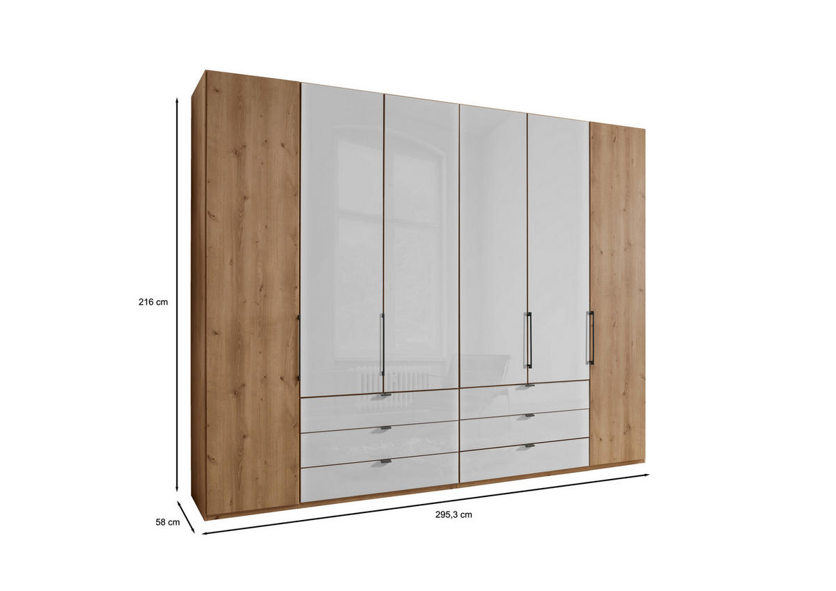 FALTTÜRENSCHRANK in Weiss, Eiche Bianco  - Schieferfarben/Weiss, Konventionell, Glas/Holzwerkstoff (300/216/58cm) - Dieter Knoll