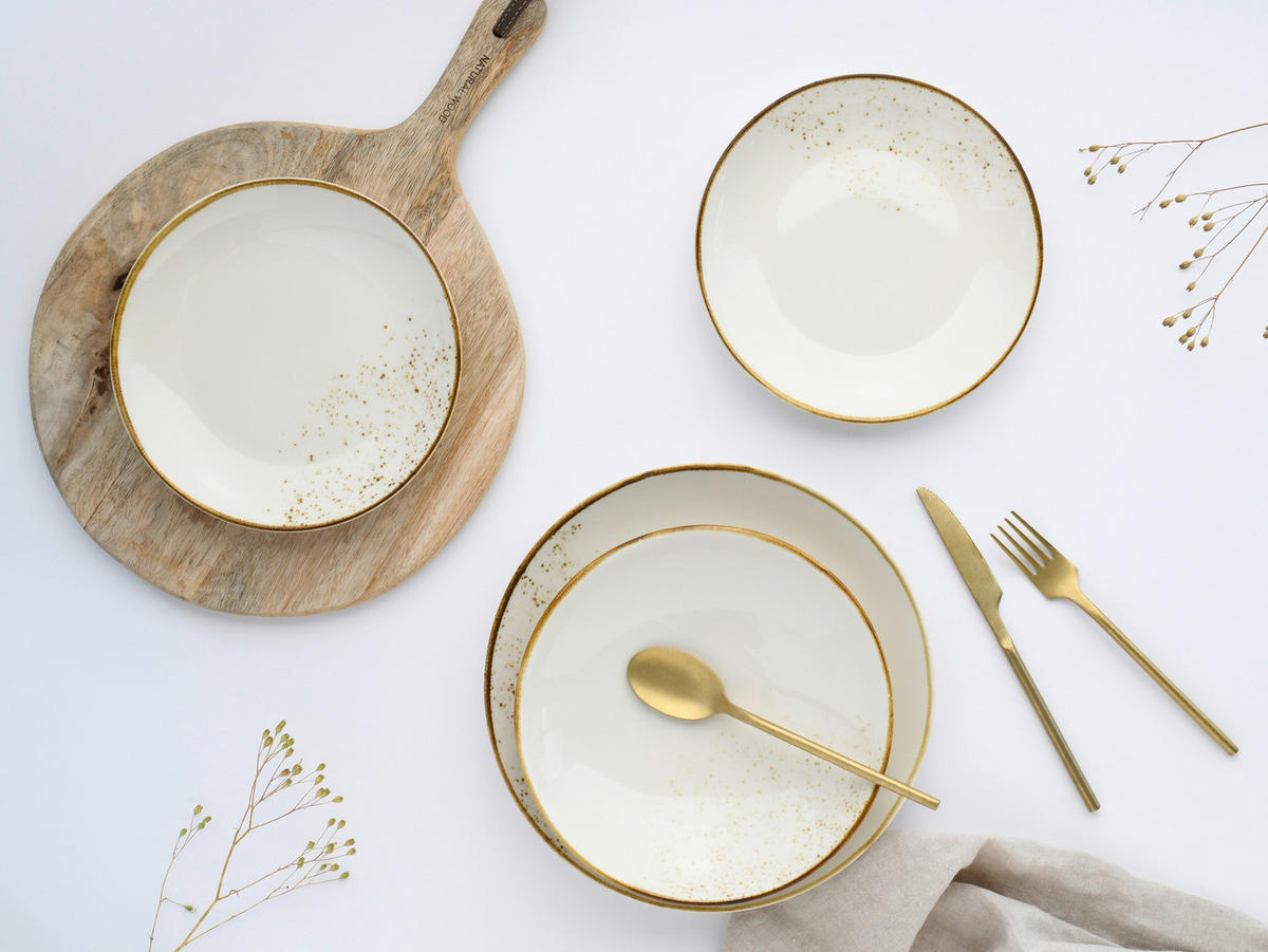 Tellerset Creme, Weiß Nature Collection Natural Living 12-teilig 4 Personen  - Creme/Weiß, Basics, Keramik - Creatable