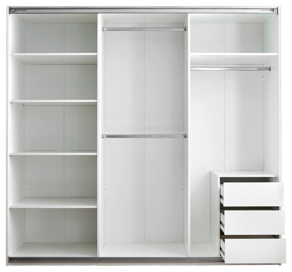 SCHWEBETÜRENSCHRANK 215/204/63 cm 3-türig Weiß  - Alufarben/Weiß, KONVENTIONELL, Glas/Holzwerkstoff (215/204/63cm) - Boxxx