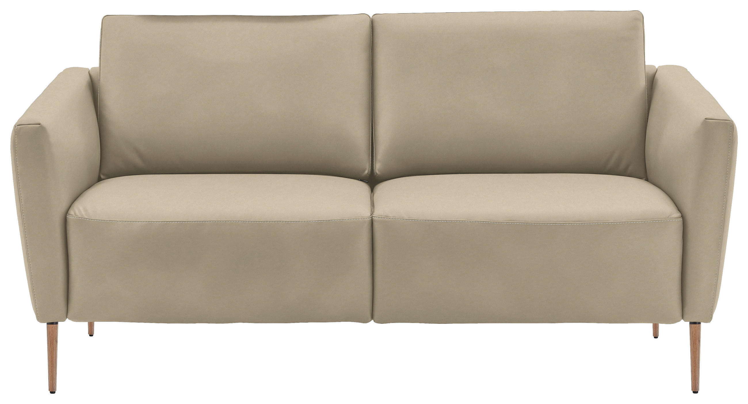 2-SITZER-SOFA Echtleder Ecru  - Ecru/Eichefarben, Natur, Leder/Holz (182/86/87cm) - Valnatura