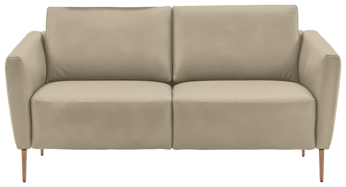 2-SITZER-SOFA Echtleder Ecru  - Ecru/Eichefarben, Natur, Leder/Holz (182/86/87cm) - Valnatura