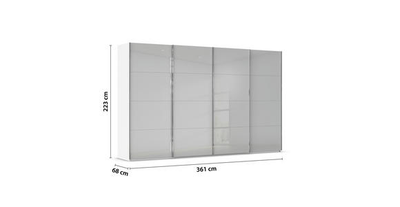 SCHWEBETÜRENSCHRANK 361/223/68 cm 4-türig Weiß, Seidengrau  - Chromfarben/Seidengrau, Design, Glas/Holzwerkstoff (361/223/68cm) - Novel